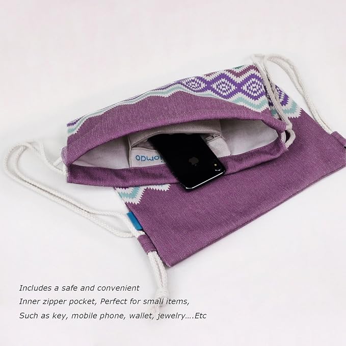 Drawstring Backpack Bohemia Style String Bag Canvas Beach Sport Daypack