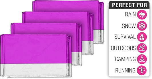 Swiss Safe Emergency Mylar Thermal Blankets + Bonus Space Blanket - Compact & Insulated for Cold Weather - Designed for NASA, Outdoor Camping, Survival, First Aid Car Kit - Pink, 4 Pack