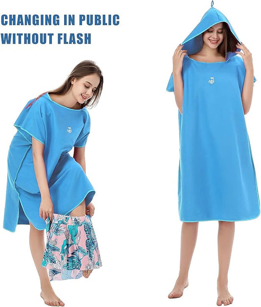 Surf Poncho Changing Robe Towel with Box, Microfiber Women Men Changing Ponchos Surfer Robe for Surfing, Swim, Beach as Gifts（One Size Fit All）