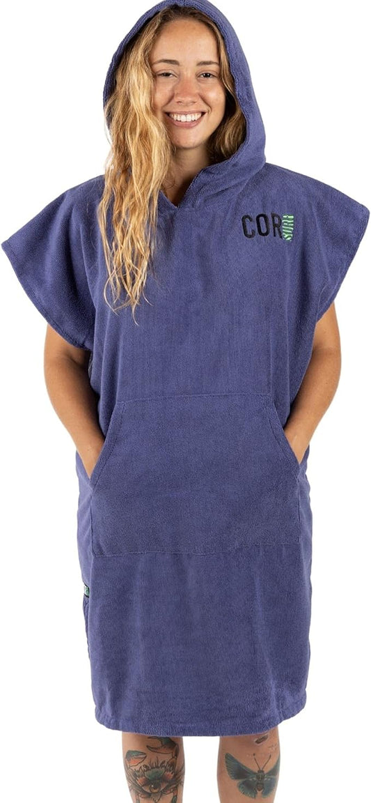 COR Surf Poncho Changing Towel Robe with Hood and Front Pocket | Thick Quick Dry Microfiber Wetsuit Poncho Towel for Surfing Beach Pool Swim (Medium, Cobalt)