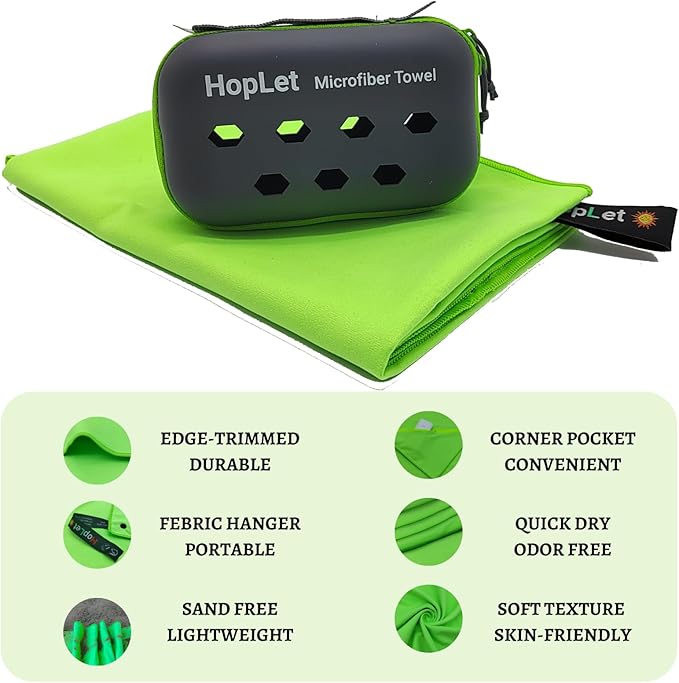 Microfiber Camping Towel with EVA Case, 16"x32" Super Absorbent and Quick Dry Sports Towel, Portable Travel Microfiber Towel Best for Beach Hiking Swimming Outdoors Gym (S Green)