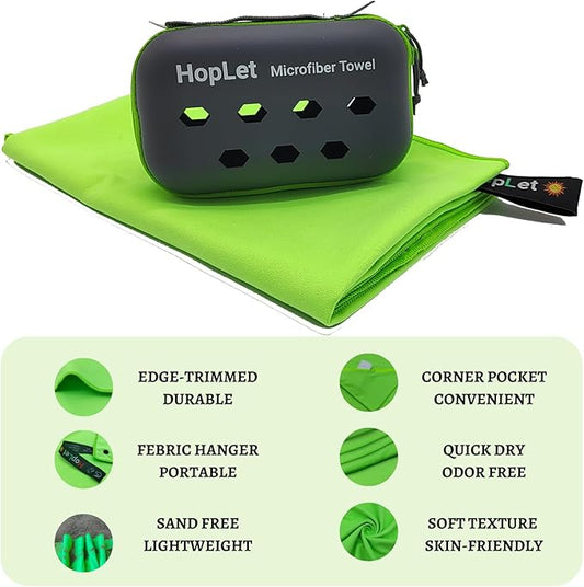 Microfiber Camping Towel with EVA Case, 24"x48" Super Absorbent and Quick Dry Sports Towel, Portable Travel Microfiber Towel Best for Beach Hiking Swimming Outdoors Gym (L Green)