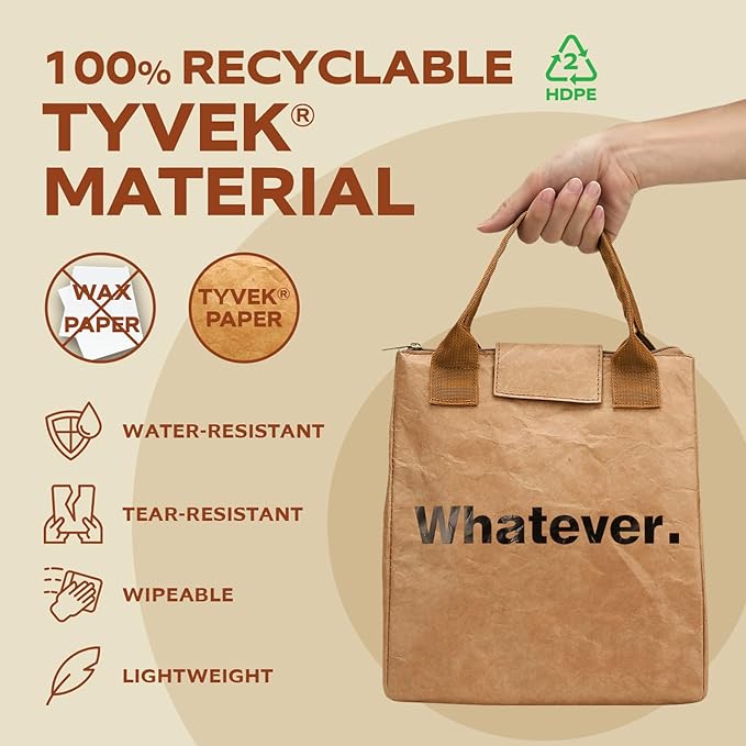 VonNova Insulated Lunch Box for Women, 7L Capacity, Leakproof Lunch Tote Bag, Durable Lunchbox made from Tyvek Material, Adult Cooler Bag for Work, Picnic, Travel and more (Whatever)