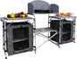 Camping Kitchen Table, Portable Aluminum Outdoor Cooking Station with 2 Storage Cupboards & Carrying Bag, Outdoor Cooking Table for BBQ Beach RV Traveling Picnic (Silver)