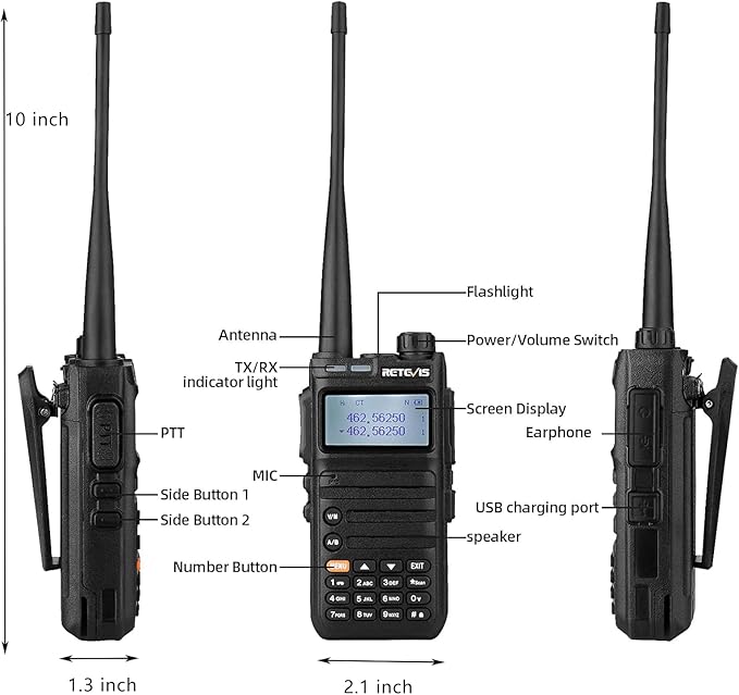 Retevis RA85 GMRS Radio, Long Range Walkie Talkies, High Power, USB-C, Rechargeable, Flashlight, NOAA, Two Way Radio for Outdoors Hiking Camping (1 Pack)