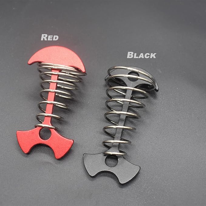 8 pcs Aluminium Alloy 3 inch Fishbone Tent Stakes Deck Anchor Pegs with Spring Rope Buckle Hook Cord Adjuster Tensioner Kit for Camping on Wood Platform Black