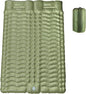 Double Sleeping Pad for Camping, Self-Inflating Sleeping Mat with Built-in Foot Pump, Air Mattress with Pillows, Foldable Camping Sleeping Pad for Hiking, Backpacking, Traveling (Green)