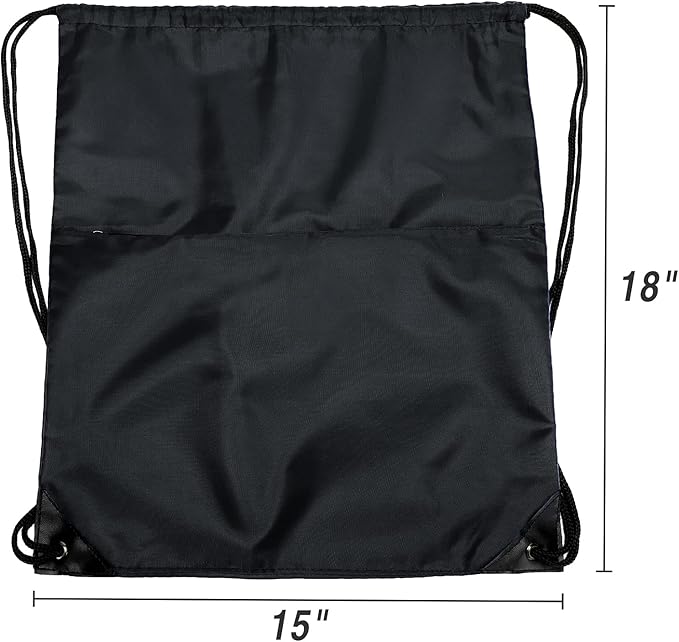 BuyAgain Drawstring Backpack Sports Water Resistant String Bag Sport Gym Sackpack for Women Men Large with Zipper, Black