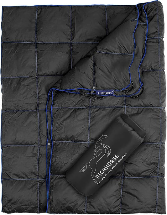 Down Camping Blanket - Packable Backpacking Quilt, Lightweight, Portable, Warm Puffy Camp Blanket, Down Quilt, Water-Resistant, Comfort