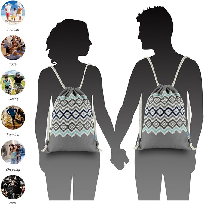 Drawstring Backpack Bohemia Style String Bag Canvas Beach Sport Daypack