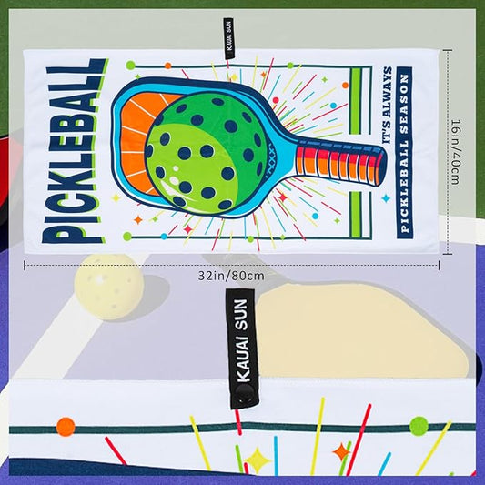 Pickleball Microfiber Cotton Towel, Quick-Dry Sports Towel, 32x16in, White - It’s Always Pickleball Season, Pickle Ball Gifts and Accessories