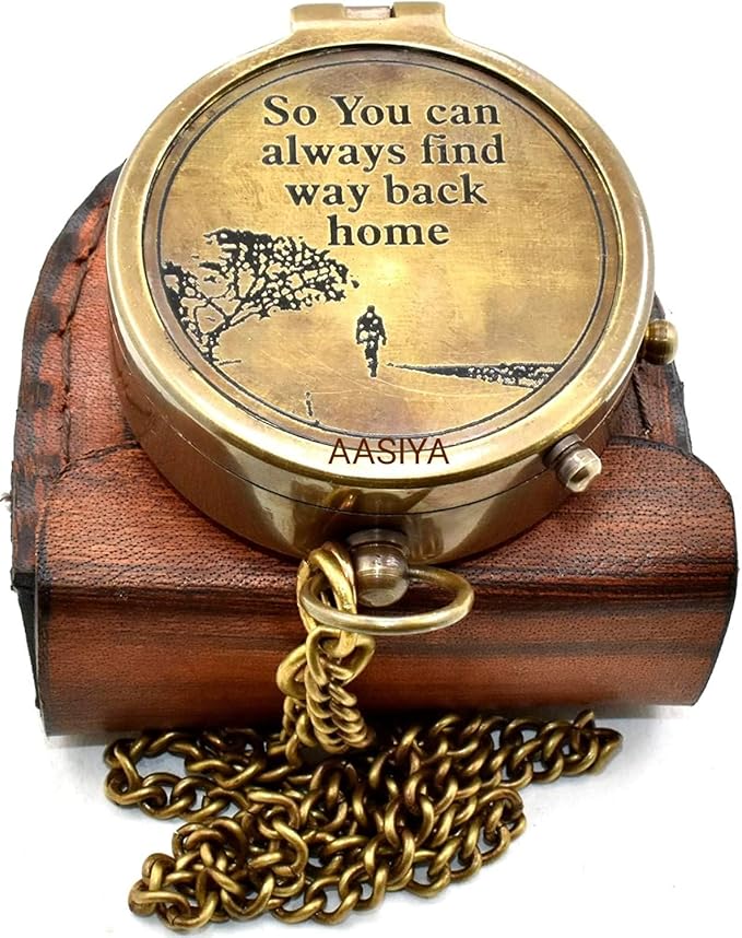 Military Compass For Hiking And Survival- Waterproof Brass Nautical Pocket Compass With Leather Carry Case & Chain For Camping Hunting Climbing Exploring Geology Outdoor Activities