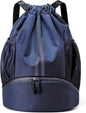 Swim Bag Drawstring Backpack with Wet Pocket Shoe Warehouse String Bag Sackpack for Beach Swimming Pool Gym Sports (Navy)