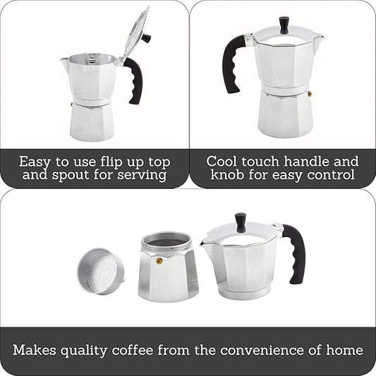 IMUSA USA B120-42V Aluminum Espresso Stovetop Coffeemaker 3-Cup, Silver (Pack of 1)