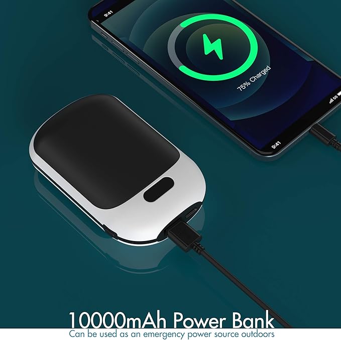 Portable Hand Warmers, 10000mAh Rechargeable Electric Hand Warmer and Power Bank, Pocket Size, Double-Sided Heating, 3 Heat Levels Up to 131℉, 12hrs Long Lasting, Winter Gift for Men Women