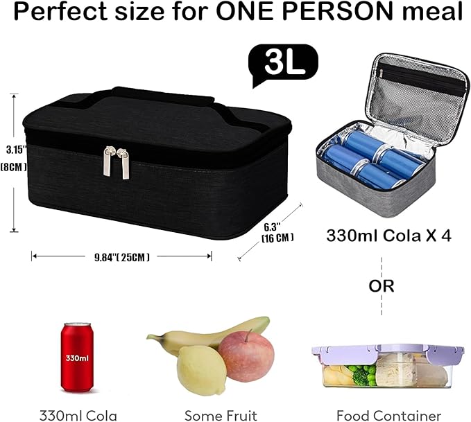 M-YOUNG Portable Thermal Insulated Cooler Bag Mini Lunch Box Small Insulated Lunch Bag for Men Women Adult Freezable Snack Bag for Work (Black)