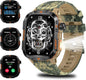 QTLLBT Military Outdoor Watch Altimeter Barometer Compass Tactical Smart Fitness Watch Heart Rate Sleep Monitor 100+ Sport Modes Fitness Available for Android and iOS (Camouflage Yellow)