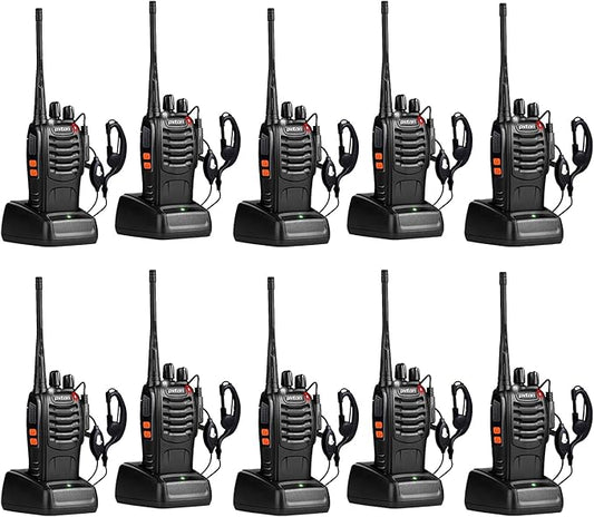 Walkie Talkies for Adults Two Way Radios Long Range with Headphones,16 Channel Handheld 2 Way Radio Rechargeable with Flashlight Li-ion Battery and Charger（10 Pack）