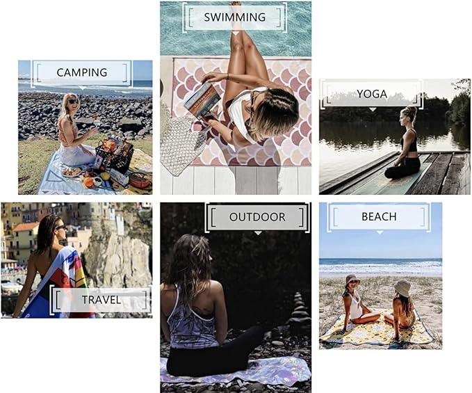X-Large microfiber Beach Towel, Sand Free Beach Towel, Yoga, Soft, Skin-Friendly, Quick-Dry, Super-Absorbent, Swim, SPA, camping, (31" x 63", 1 Pack)