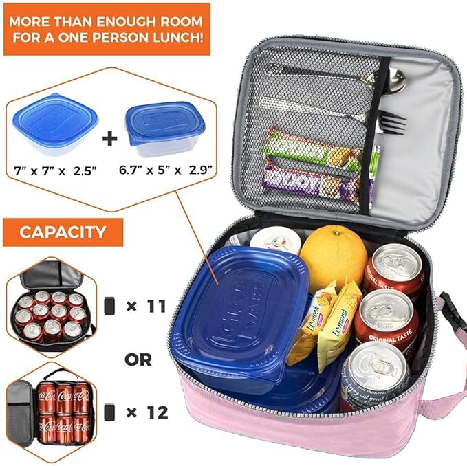 Lunch Box for Men - Reusable Lunch Bag Men Adult Women- Insulated Small LunchBox (Pink)