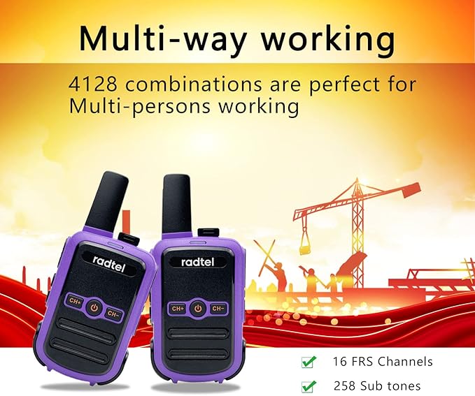 Radtel RT12 Rechargeable Walkie Talkies for Adults Long Range Handheld FRS Two Way Radio 16CH Handsfree VOX for Camping Hiking (Purple)