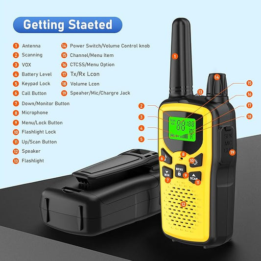 Walkie Talkies,Erelis Long Rang Walkie Talkies with 22 FRS Channels,Walkie Talkies for Adults with Lamp,VOX,LCD Display for Outdoor Activities (Yellow)