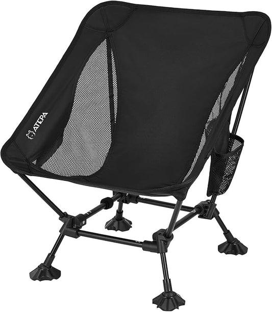 ATEPA Backpacking Chair, Ultralight Folding Portable Small Camping Chairs for Adults Compact Foldable Beach Seat with Anti-Sinking Feet & Aluminum Frame for Outdoor Hiking Travel Fishing