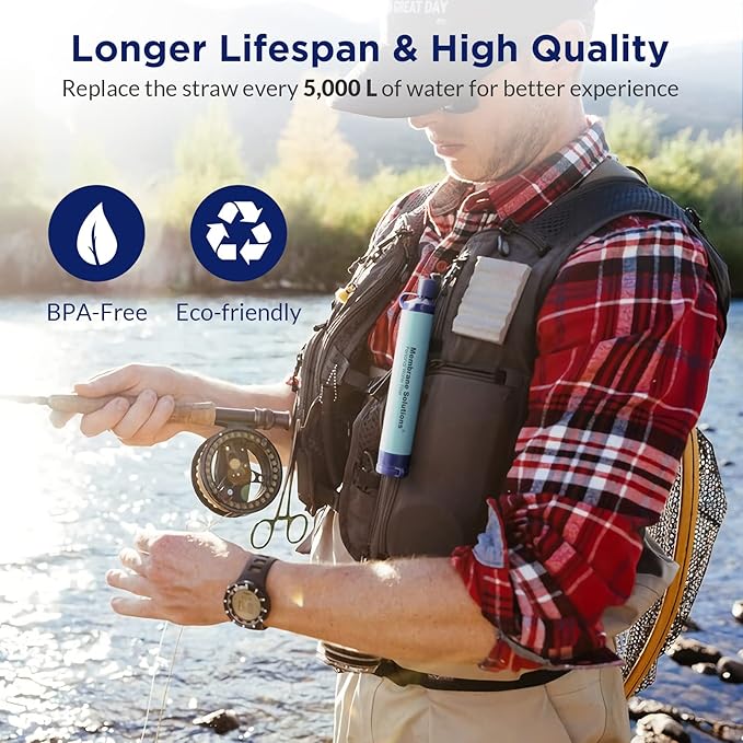 Membrane Solutions Straw Water Filter S1, NSF/ANSI 42&372&401 certificated, Survival Filtration Portable Gear, Emergency Preparedness, Supply for Drinking Hiking Camping Team Family Outing