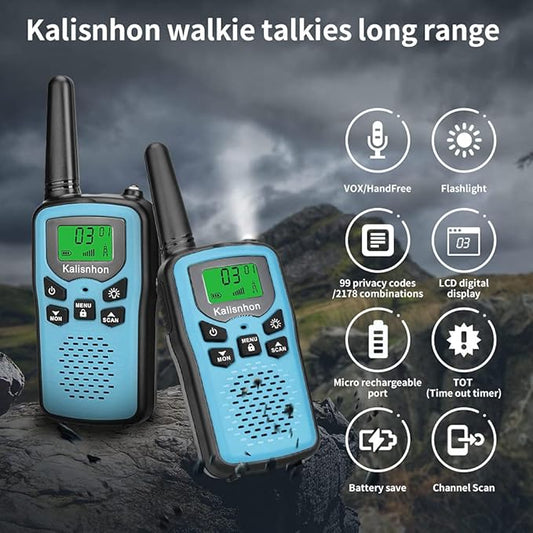 Walkie Talkies for Adults,Kalisnhon walkie talkies with 22 FRS Channels，walkie Talkie Long Range with Flashlight VOX LCD Display Two Way radios for Cycling Camping Hiking(2 Pack)