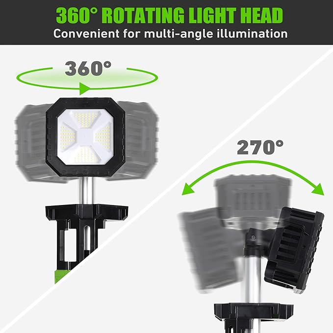 Cordless 10000LM Heavy-Duty LED Work Light on Stand, 4 Modes Super Bright, 9000mAh Rechargeable Work Light with Folding Tripod, Multi-Angle Lighting for Jobsite, Camping, Automotive