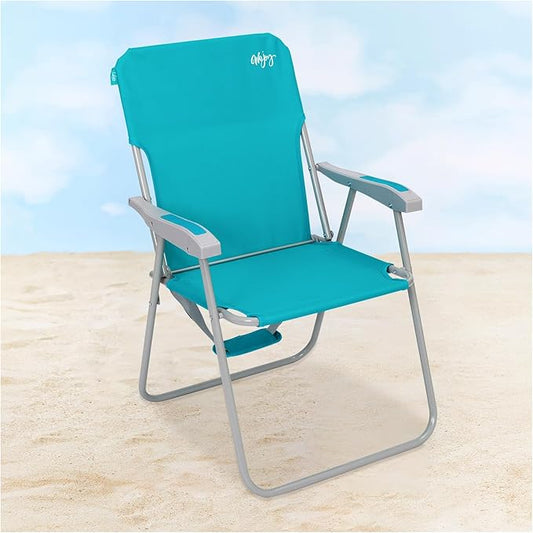 #WEJOY Folding Beach Chair for Adults, Lightweight Beach Chair with Shoulder Straps, High Back Beach Chairs with Hard Armrest, Supports 300lbs for Beach Lawn Concert