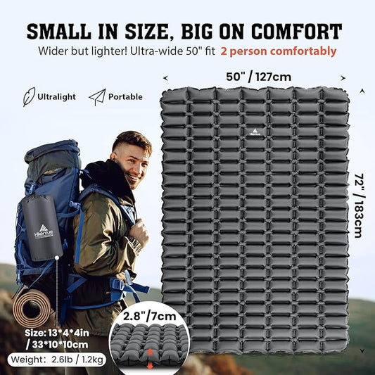 Hikenture Double Sleeping Pad,Ultralight Camping Mattress 2 Person,Backpacking Pad with Pump Sack,Inflatable Air Mat for Tent(1037-B2)