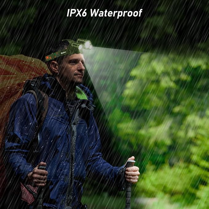 LED Headlamp, 8000L Super Bright Rechargeable Headlight Flashlight - 3 Lights 5 Modes,Zoomable,Spotlight&Floodlight Combination, IPX6 Waterproof, 20+Hrs Runtime for Running,Hiking etc-Green