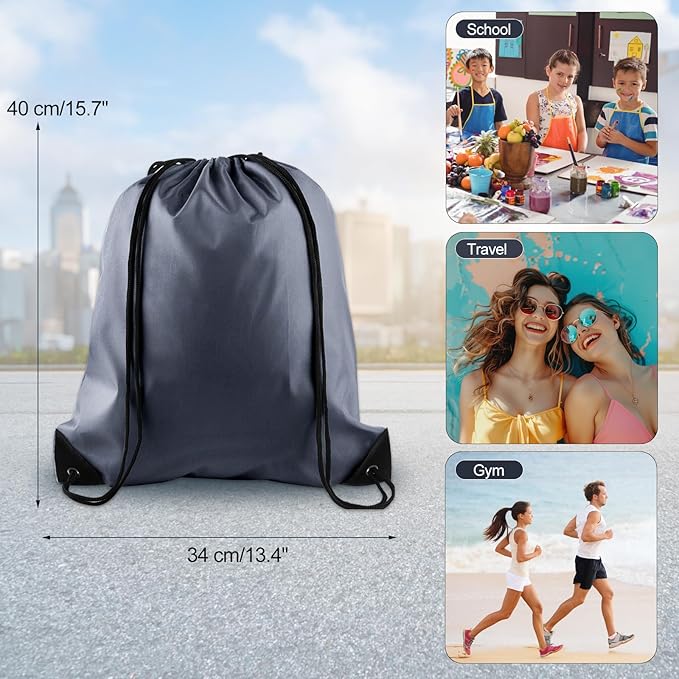 KUUQA 2 Pcs Gray Drawstring Backpacks, 40cm*34cm/15.7"*13.4", Gym, Travel, Outdoor Activities