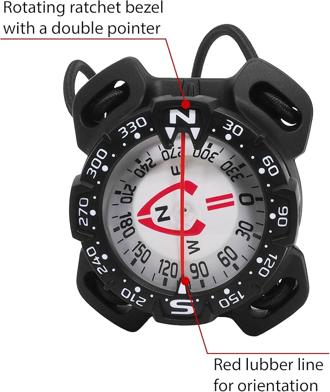 Bungee Mount Compass - Glow in the Dark, Waterproof Dive Compass for Scuba, Kayak - Diving Accessories
