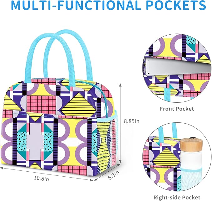 Lunch Bag Lunch Box for Women Men Reusable Insulated Lunch Tote Bag,Leakproof Thermal Cooler Sack Food Handbags Case High Capacity for Travel Work Picnic Beach,Geometric