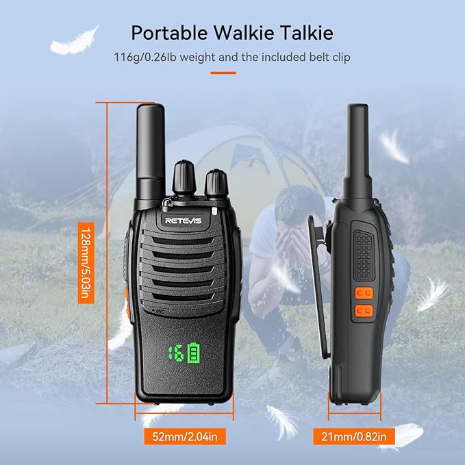 Retevis H-777H Walkie Talkies Long Range,2 Way Radios,Shatterproof Hidden Display,Type-C Charging,VOX,SOS Alarm,Flashlight,License-Free, Handheld Two Way Radio (1 Pack)