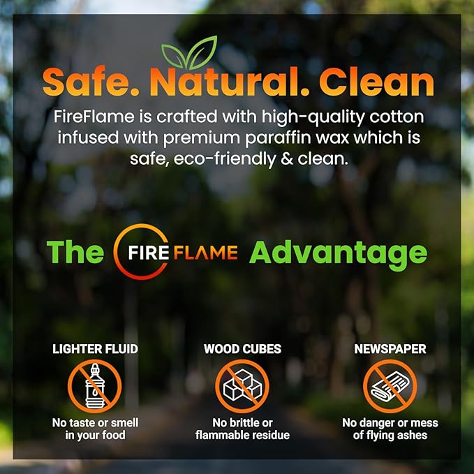Fireflame Fire Plugs Fire Starter - Quick Instant 100% Waterproof All-Purpose Indoor & Outdoor Firestarter Tinder Tabs, for Emergency Survival, Charcoal Grill - Odorless & Non-Toxic