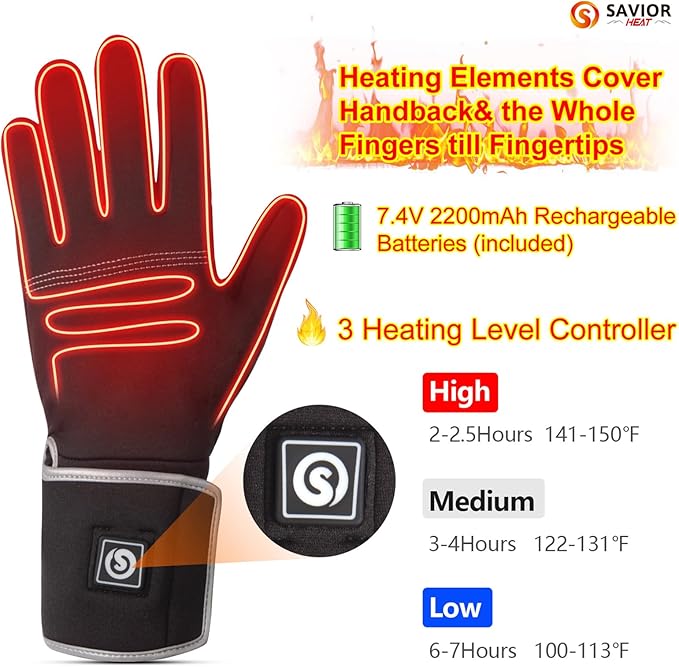 SAVIOR HEAT Heated Liners Gloves for Men Women, Electric Rechargeable Battery Thermal Thin Gloves for Winter Skiing Typing Driving Riding Cycling Hiking