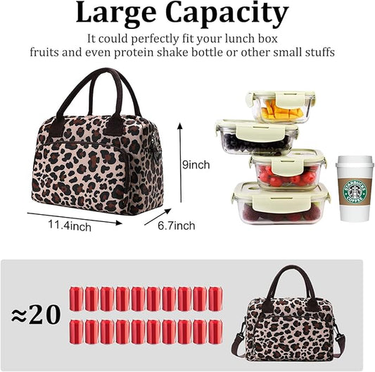 Lunch Bag for Women Men Large Insulated Reusable Lunch Box Girls Leopard Water Resistant Portable Cooler Tote Bag for Work Picnic