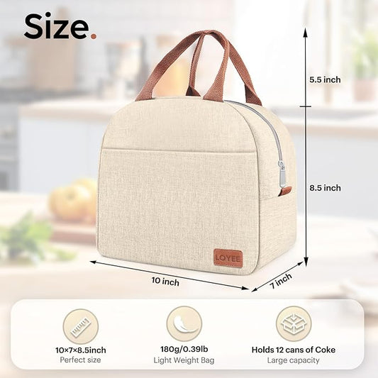 Lunch Bag Lunch Box for Women & Men, Large Capacity Insulated Lunch Bag for Adult, Leakproof Reusable Lunch Tote Bags for Work/Office/Travel/Picnic (Beige)