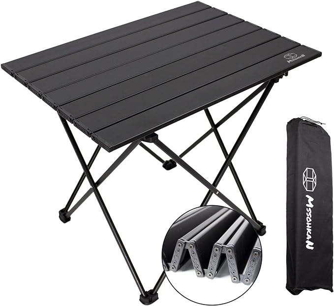 Camping Table Folding Portable Camp Side Table Aluminum Lightweight Carry Bag Beach Outdoor Hiking Picnics BBQ Cooking Dining Kitchen Black Medium