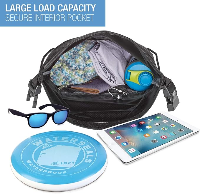 WaterSeals Lewis N. Clark Cinch Locking Backpack | Waterproof Drawstring Bag | Anti-Theft Combination Lock | For Men & Women | Black