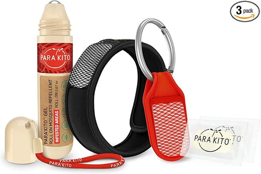 PARA'KITO Mosquito Repellent Bundle - 1 Roll-on | 1 Wristband | 1 Clip (Roll-on + Black + Red)