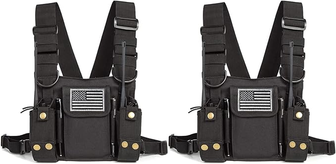 Radio Shoulder Holster Chest Harness Holder Vest Rig for Two Way Radio Chest Front Pack Pouch Walkie Talkie Case with Front Pouches for Kenwood Arcshell Retevis Baofeng UV-5R F8HP UV-82 888S (2Pack)