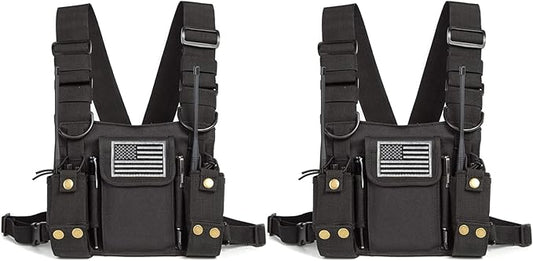 Radio Shoulder Holster Chest Harness Holder Vest Rig for Two Way Radio Chest Front Pack Pouch Walkie Talkie Case with Front Pouches for Kenwood Arcshell Retevis Baofeng UV-5R F8HP UV-82 888S (2Pack)