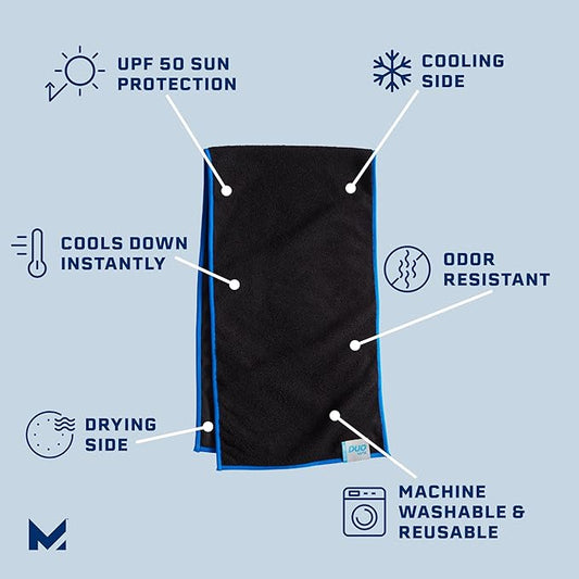 Mission Dual Action Cooling & Drying Towel, Black/Lapis Blue - Cools Up to 6 Hours - Moisture & Sweat Absorbent - UPF 50 Sun Protection - Machine Washable
