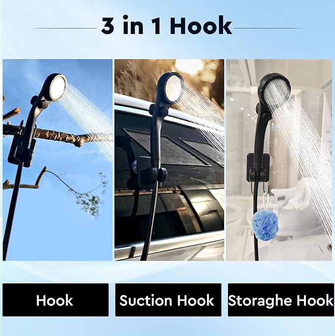 Portable Camping Shower, 6000mAh Rechargeable Outdoor Shower Pump with LED Display, 3 Spray Modes, IPX7 Waterproof Camping Shower Kit for Hiking, Travel, Car Washing, RV, Pet Bath