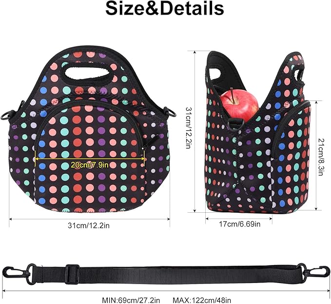 Neoprene Lunch Bag, Thermal Insulated Lunch Tote Bag with Detachable Shoulder Straps, Lightweight & Reusable Lunch Bag for Women Men