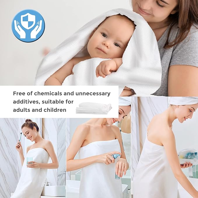 GXF 3 Packs Compressed Bath Towel Tablets, 56'' x 28'' Pure Cotton Portable Disposable Hypoallergenic Dehydrated Expandable Compact Compressed Towels Washcloths for Camping Swimming Traveling Hiking